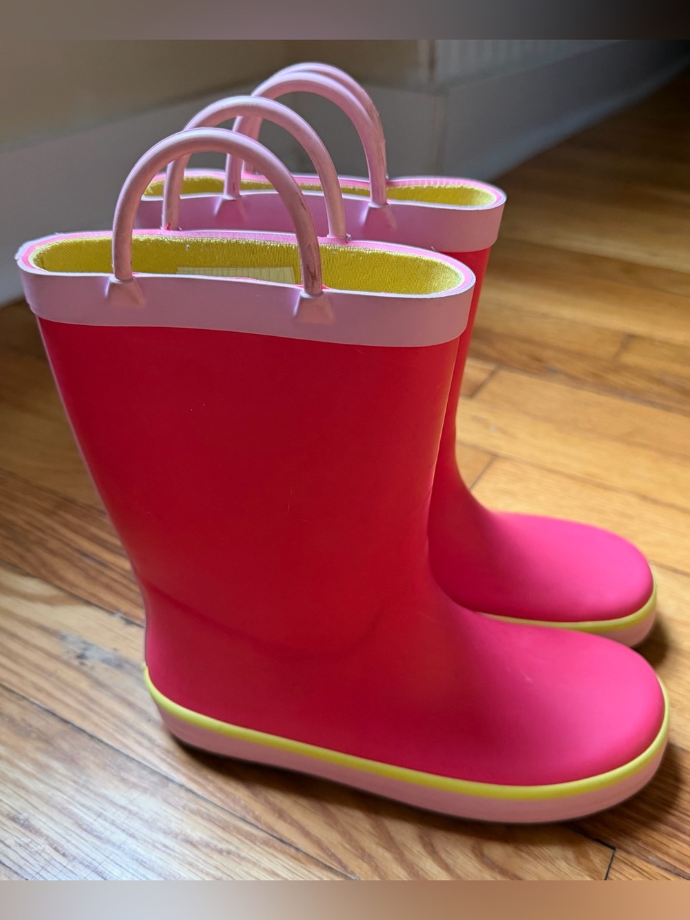 Cat & Jack Girls Size 12 Pink and Yellow Rubber Rain Boots